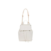 Desigual beige leather rucksack with braided shoulder strap and drawstring closure featuring multiple pockets