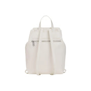 A sleek white Desigual rucksack with silver zippers, adjustable straps, and minimalist design suitable for daily use