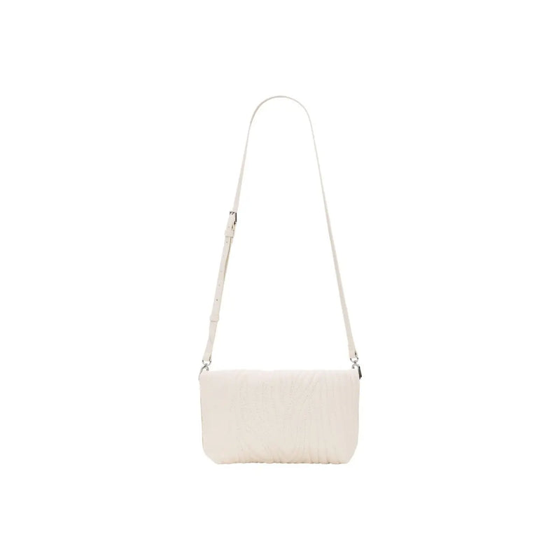 Desigual beige women handbag with shoulder strap featuring a minimalist off-white quilted crossbody design