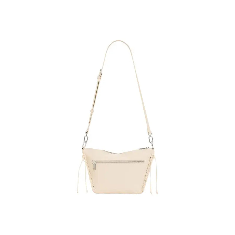 Desigual beige women’s handbag cream-colored leather crossbody bag with minimalist design and decorative tassels on sides