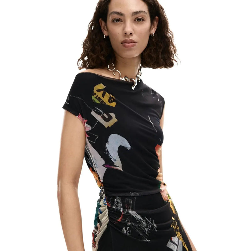 Desigual Black Colorful Dress Women Polyester