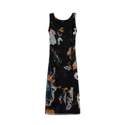 Black sleeveless Desigual dress with vibrant abstract floral print in polyester elastane for women