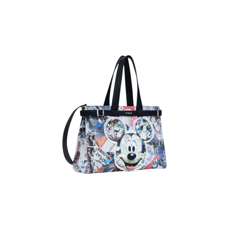 White tote bag with colorful Mickey Mouse print from Desigual Black Cotton Shoulder Bag collection