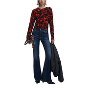 Dark blue flared Desigual jeans with five-pocket design and knee fading