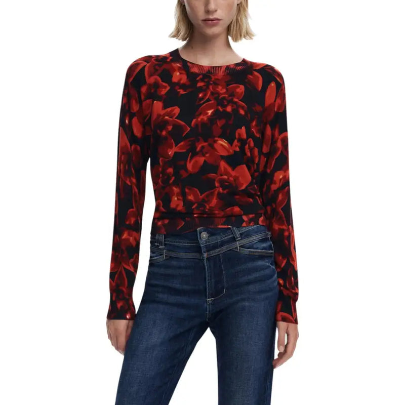 Desigual black floral long sleeve round neck knitwear top
