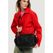 Desigual black crossbody bag with embossed palm leaf design and silver-tone hardware featuring multiple pockets
