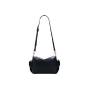 Desigual black floral zip bag in textured leather with contrasting dark brown adjustable crossbody strap and pockets