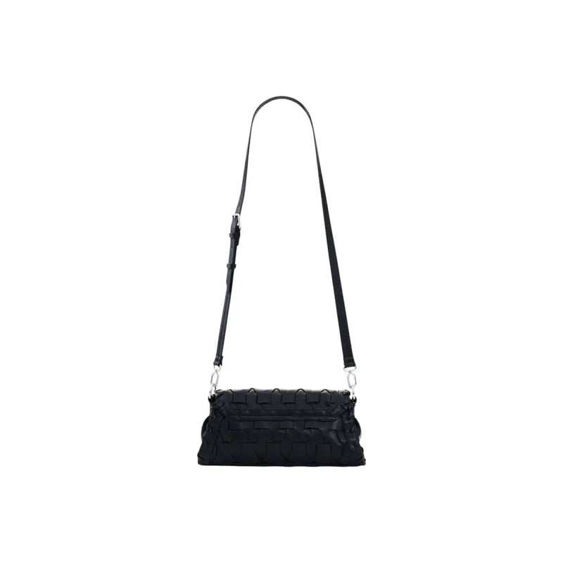 Desigual black woven leather crossbody handbag with sleek structured design silver-toned hardware and inside pocket