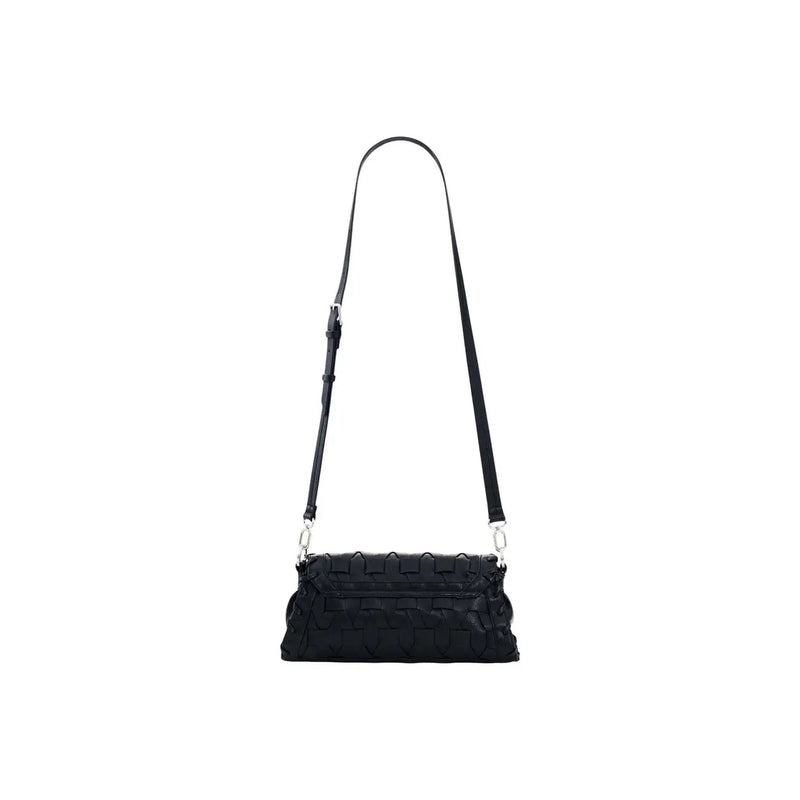 Desigual black woven leather crossbody handbag with sleek structured design silver-toned hardware and inside pocket