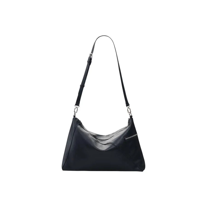 Black leather Desigual handbag with shoulder strap silver-toned hardware sleek minimalist design and pockets