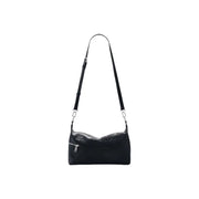 Desigual black leather crossbody handbag with embossed floral design silver-toned hardware and shoulder strap pockets