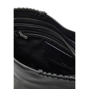 Desigual black leather crossbody bag with braided trim shoulder strap and silver zipper zip pockets