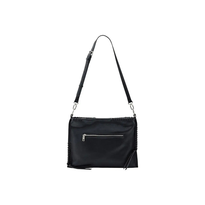 Desigual black leather crossbody handbag with braided detailing shoulder strap and front zipper pockets