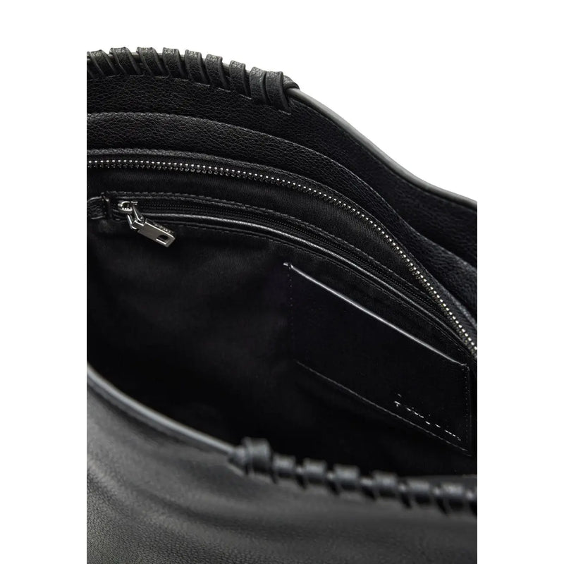 Desigual black leather crossbody bag with braided trim shoulder strap and silver zipper zip pockets