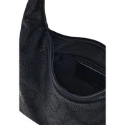 Desigual black polyester handbag with zip and inside pocket featuring perforated leather and subtle glitter accents