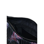 Desigual black polyester handbag featuring a pleated clutch design with vibrant multicolored fringed edge and zip pocket