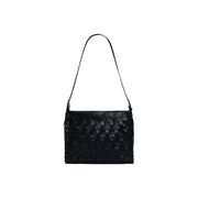 Desigual black polyester handbag with a black woven leather shoulder bag featuring a sleek textured pattern and slender strap