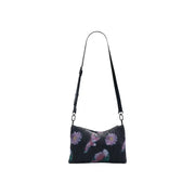 Desigual black polyester handbag crossbody bag with zip pocket featuring colorful floral embroidery and pleated design
