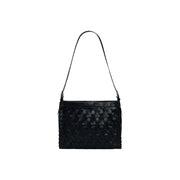 Desigual black polyester handbag with a black woven leather shoulder bag featuring a sleek textured pattern and slender strap