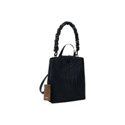 Desigual Handtasche aus schwarzem, strukturiertem Polyurethan mit gedrehtem Seilgriff