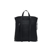 Black textured leather backpack with top handle and front zipper pocket for Desigual handbag