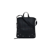 Black leather convertible tote bag with removable strap and stud details for Desigual handbag