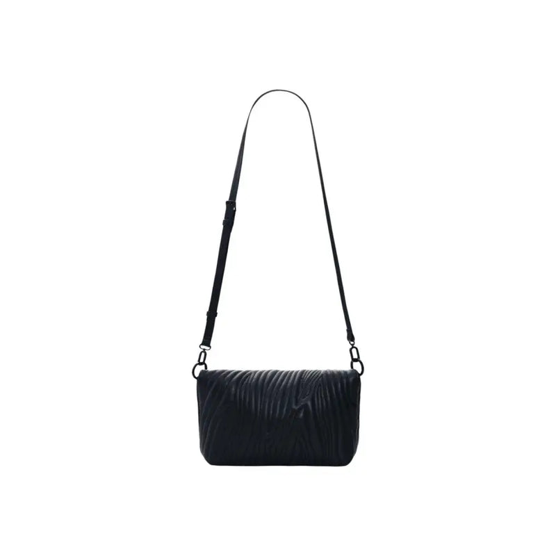 Desigual black quilted polyurethane crossbody handbag with sleek textured surface and adjustable shoulder strap