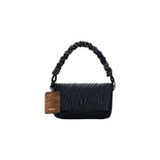 Desigual black quilted polyurethane handbag with braided rope handle shoulder strap and wooden tag