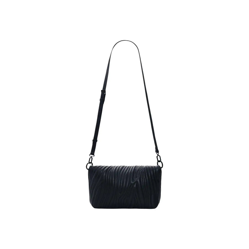 Desigual black quilted polyurethane crossbody handbag with sleek textured surface and adjustable shoulder strap