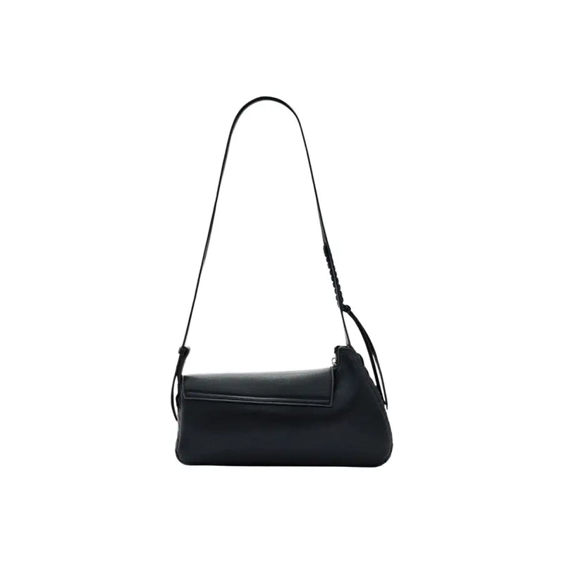 Desigual black leather shoulder bag for women with minimalist design and braided strap details