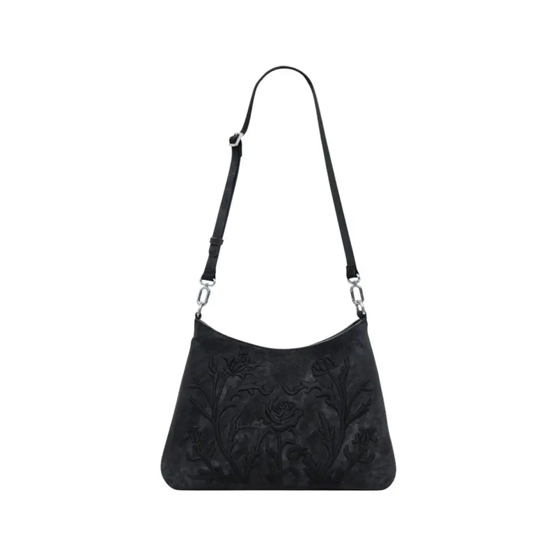 Black shoulder bag with embossed floral pattern from Desigual for women Fall Winter