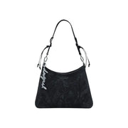 Black shoulder bag with floral embroidery from Desigual for women, Fall Winter collection