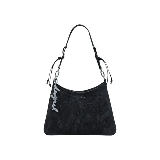 Black shoulder bag with floral embroidery from Desigual for women, Fall Winter collection