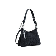 Black shoulder bag with embossed floral patterns and silver hardware from Desigual Fall Winter collection