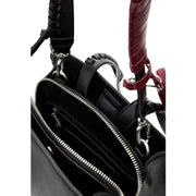 Black leather Desigual rucksack with zip closure featuring burgundy textured handles and silver-toned hardware