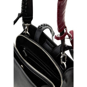 Black leather Desigual rucksack with zip closure featuring burgundy textured handles and silver-toned hardware