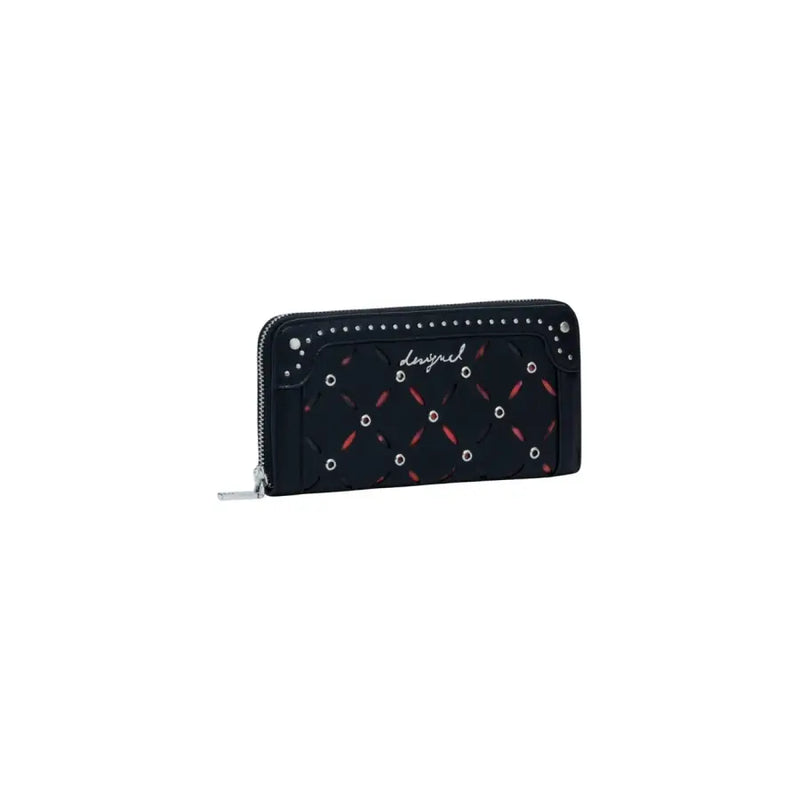 Desigual black quilted polyurethane wallet with zip pockets and silver studs