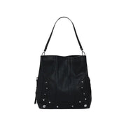 Black leather shoulder bag with silver stud embellishments from Desigual for women