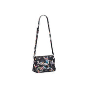 Desigual black print cotton shoulder bag with vibrant floral pattern crossbody bag and matching strap with inside pocket