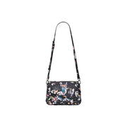 Desigual black print cotton shoulder bag with vibrant pink yellow green floral design and inside pocket