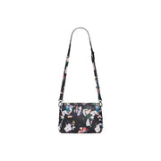 Desigual black cotton crossbody shoulder bag with vibrant floral anime print and adjustable strap featuring inside pocket