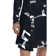 Black long-sleeved viscose dress with white graphic print from Desigual