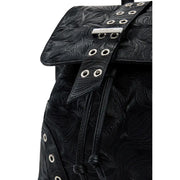 Desigual black leather rucksack for women with embossed wave pattern silver-toned metal hardware and pockets