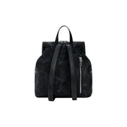 Desigual black rucksack for women with textured material, sleek leather straps, silver zipper, and multiple pockets