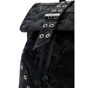 Desigual black leather rucksack for women with embossed wave pattern silver-toned metal hardware and pockets