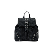 Desigual black leather rucksack with embossed floral pattern and silver-toned eyelets for women with pockets