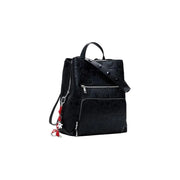 Black embossed faux leather backpack with detachable strap and decorative charms for Desigual handbag
