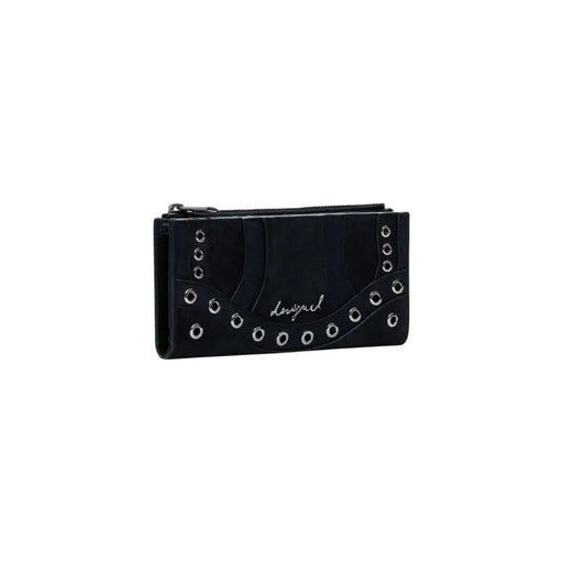 Desigual black zip wallet for women with silver grommets