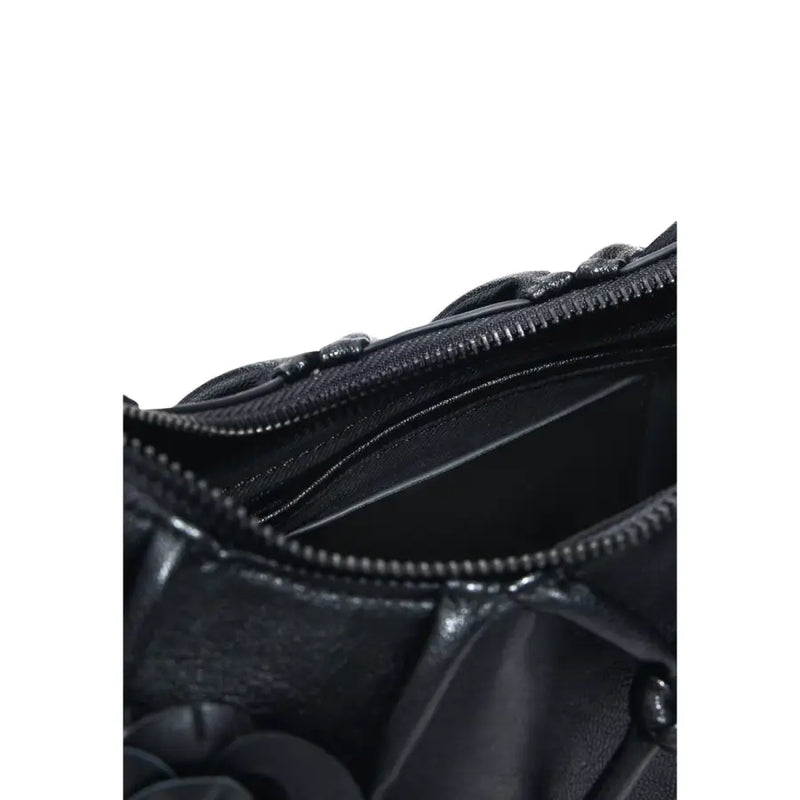 Desigual black leather crossbody handbag with glossy finish sculpted design and interior zippered pocket