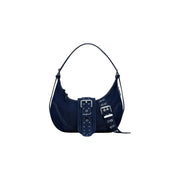 Dark blue denim shoulder bag with silver buckles and studs from Desigual Blue Cotton collection